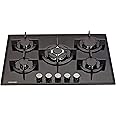 Millar GH7051PB Black Tempered Glass Hob Cooktop with 5 Gas Burners (70 cm)