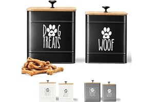 PERFNIQUE Lot de 2 boîtes à friandises pour chien avec couvercle hermétique, pot à biscuits pour comptoir de cuisine, boîte à friandises pour animaux de compagnie, boîte à friandises pour chien, 20 x