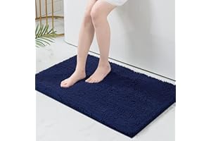 Homaxy rutschfeste Badematte Mikrofaser Chenille Badezimmer Badteppich Saugfähige Hochflor Badvorleger-60 x 90 cm, Marine Blau