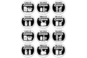 GamesMonkey® - Adesivi Raccolta Differenziata Cerchio Ricliclo Rifiuti Spazzatura v3 - Impermeabili Lavabili Illustrato - Italiano Inglese - Conformi alla normativa UNI 11686 (8,5x8,5, 12 Pezzi)