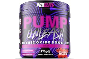 ProElite Pump Unleash Nitric Oxide Booster 270g, Pre Workout Powder, 30 Servings with Beta Alanine, Caffeine, Arginine (AAKG), Citrulline, Vitamin B3 - B12 (270g, Strawberry Mango)