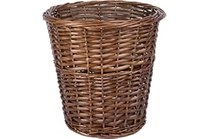 WICKERFIELD Handmade Natural Wicker Trash Bin Home and Office Waste Basket Bathroom Bin Chic Paper Bin (Brown)