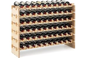 COSTWAY Casier à Bouteilles pour 60 Bouteilles, Étagère à Vin en Bois de Pin, Porte-Bouteilles à 6 Niveaux Modulable et Extensible, Range Bouteille Robustes pour Cave, Cuisine, Bars, Naturel
