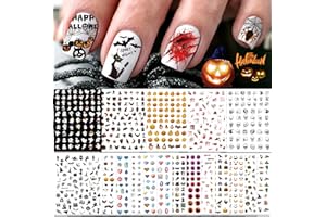 ATYDKUG 18 Feuilles Halloween Stickers Ongles Automne Nail Art, Autocollant Pour Ongle Décoration, Auto-Adhésifs Nail Sticker Mignon Dessin Animé Coloré Fleurs 3D Nail Decals for Girls Women