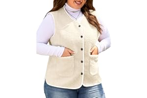 Yuson Girl Gilet Femme sans Manche Manteau Polaire Hiver Chaude Fourrure Bouton Veste Grande Taille Chic Chaud Waistcoat Court Elegant Gilets Sherpa Molleton Vestes avec Poches