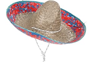 VEGAOO DEGUISE TOI - Sombrero Mexicain Bordure Rouge et Bleu Adulte - Sombreros
