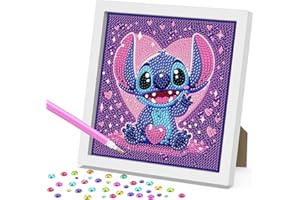 Milygobam Stitch Diamond Art for Kids,5D Diamond Painting with Wooden Frame,Cute Cartoon Kids Diamond Art,DIY Full Drill Cartoon Kits Gift for Girls,Gem Kits for Girls,Boys