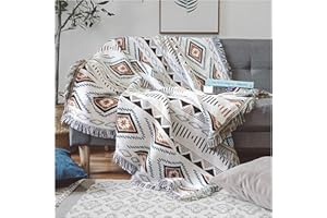 Czyminrout Koc na sofę w stylu boho, z frędzlami, dziergany, przytulny, aztecki styl etniczny, do domu, biura, na podróż, do namiotu (geometryczny wzór, 180 x 260 cm)