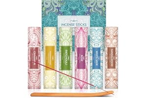 SCENT-HI Bastoncini di Incenso, 120 Bastoncini Aromaterapia Set Regalo di Incenso, Con Supporto In Legno, Salvia Bianca, Cannella, Patchouli, Legno di Sandalo, Rosa