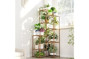 Bamworld Stojak na Rośliny Wewnętrzny/Na Zewnątrz Narożna Półka na Rośliny Wysokość 54,7" Drewniany Stół na Rośliny Duży Uchwyt na Wiele Roślin Taras Balkon Ogród Biuro Dekoracja Domowa