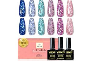 YSUVIN Smalto Semipermanente Glitterato, 6 Colori Glitter Blu Argento Oro Rosso Verde Brillante Kit, Smalto Per Soak Off UV/LED Lampada Diy Manicure Nail Art Set, 8ml