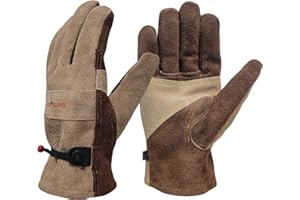 AOUCHI Men's and Women's Gardening, Welding, Construction, Chainsaw, Farm, Angle Grinder, Ranch Leather Gloves. Cowhide, Cotton Lining, Comfortable, Flexible and Durable (Large)