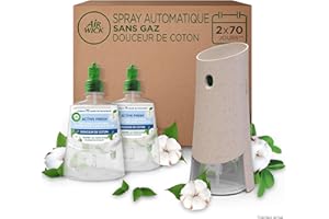Air Wick Désodorisant Maison Spray Automatique sans Gaz Active Fresh - 1 Diffuseur + 2 Recharges Parfum Douceur de Coton