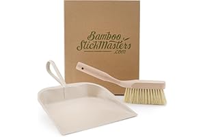 BAMBOO STICK MASTERS Ensemble Brosse et poêle, poêle en métal avec Brosse en Bois – Poils naturels avec poignée Douce et Ferme pour balayer Nettoyer Les Plans de Travail Cuisine, Tables, Bureaux, sols, Ensemble