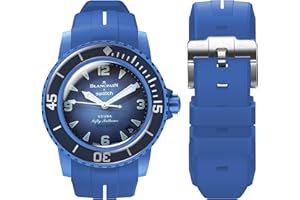 BONACE Pasek do próbek Blancpain, zakrzywiony miękki gumowy wodoodporny pasek zastępczy do Swatch Blancpain Fifty Fathoms, 22 mm pasek szybkiego zwalniania do Blancpain x Swatch dla mężczyzn i kobiet