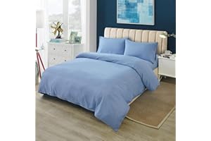H HANSEL HOME Funda Nordica Cama 150 de 4 Piezas Transpirable Suave al Tacto 100% Microfibra, Funda Edredón 220x240cm, Bajera 150x200cm con 2 Fundas de Almohada 50x90cm - Azul