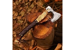 CraftTal - Viking axe handmade with leather-wrapped, 48 cm ash wood handle, blade made of 1095 carbon steel, 11.5 cm blade blade, 15 cm blade width, LARP gift bar