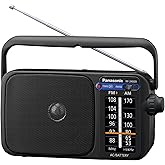 Panasonic Taşınabilir AM/FM Radyo, Pille &Ccedil;alışan Analog Radyo, AC G&uuml;&ccedil;l&uuml;, Siyah (RF-2400-K)