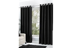 HACHETTE LTD Hachette Thermal Blackout Curtains Eyelet Ring Top Including Pair of Tiebacks (Black, 66" X 72")