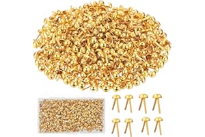 QHSXMQ 300 Stück Musterbeutelklammern Metall, Gold Rundkopfklammern 8 * 16mm, Mini Brads, Rund Kopf Scrapbooking Brads, Verschlussklammern, Papierverschlüsse für Basteln, Verzierungen und DIY