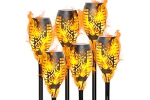 Anordsem Solar Garden Lights Outdoor: 6 Pack Flickering Dancing LED Torch - Waterproof Flame Decorations for Pathway Yard - Gardening Gifts for Homeowners Women