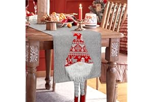 Betylifoy Camino de Mesa de Navidad Santa Gnomos con Barba Blanca Ropa de Mesa Rústica de Navidad Camino de Mesa de Lino de Algodón Gris para Decoraciones Navideñas Fiesta de Navidad