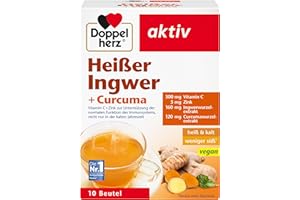 ‎DOPPELHERZ Doppelherz Heißer Ingwer und Curcuma - Vitamin C und Zink zur Unterstützung der normalen Funktion des Immunsystems - heiß und kalt - vegan - 10 Beutel