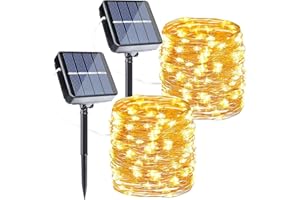 Joomer Luces Solares LED Exterior Jardín, 2 Packs 12M 120LED Guirnaldas Luces Exterior Solar de Alambre de Cobre, 8 Modos Cadena Luces LED Blanco Cálido Impermeable para Interior Fiesta Árbol Boda