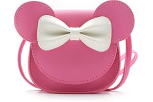 QiMing Little Mouse Ear Bow Crossbody Purse,PU Shoulder Handbag for Kids Girls Toddlers(Rose Pink)