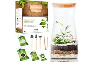 PYEF CRAFTS Terrarium Kit DIY per un Ecosistema Autosufficiente - Terrarium Vetro con Piante per Giardino in Bottiglia - Micro Ecosistema in Vetro - Kit Terrario Piante Completo Senza Pianta (Set con Bottiglia)