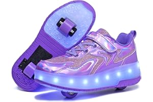 YongerYong LED Strips Roller Skate Shoes with Double Wheels for Kids Automatic Retractable Skateboarding Shoes Outdoor Sports Gymnastic Sneakers