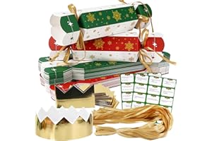 HRX Package 30 Packs Christmas Crackers Luxury, Make Your Own Christmas Crackers Kit, DIY Christmas Crackers Bulk with Games,Eco Xmas Cracker with Thick Hats Strings, No Snap(Red&Green)