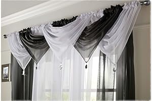 Alan Symonds Sheer Rod Pocket Slot Top Voile Swag with Diamante Gem 22" x 18" (56x46cm) (Black)
