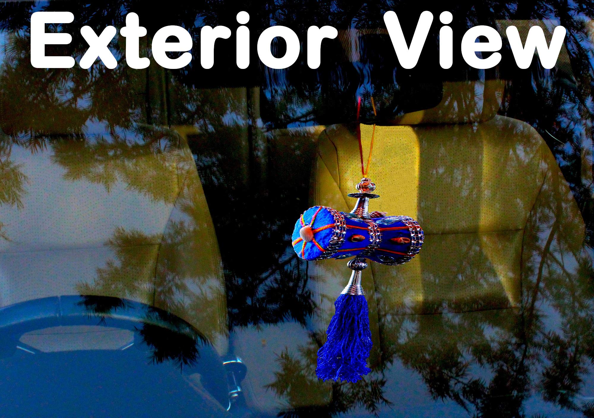 U & U UNIQUE UTILITIES Car Mirror Hanging Interior Decor Accessories,Velvet Cloth handmade Car Decoration Damru,7x6x6cm; Blue - Image 4