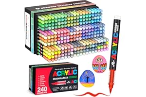 Bonala 240 Acrylstifte Set für Steine Wasserfest, Professionelle Acrylstifte mit Pinselspitze für Künstler & Bastler, Wassermarker für Stein, Holz, Glas, Stoff & Leinwand