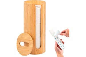 ‎ELUNO eluno Toilettenpapier Aufbewahrung für 3 Ersatzrollen aus Bambus im natürlichen Design, Rollenhalter mit Deckel & Ablagefläche, nachfüllbarer Toilettenpapierrollenhalter, zum Kleben oder zum Bohren