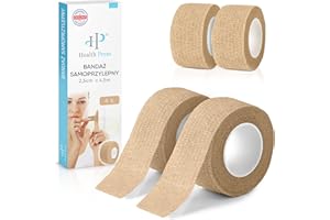 HEALTH PRESS Plaster samoprzylepny – 4 x plaster w rolce do farb skóry (2,5 cm x 4,5 m) – bandaż samoprzylepny – elastyczna taśma wodoodporna – odporna na kurz, tłuszcz i brud taśma