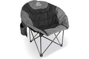 LANMOUNTAIN Portable Moon Camping Chair,Round Folding Lawn Chair with Cup Holder,Cooler Bag,Outdoor Heavy Duty Comfy Chairs,Perfect for Family Camping,Hiking,Picnics and Beach Trips,Black