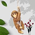 Vikarafty Hanging Monkey with Jute Rope for Garden,Home and Balcony Decor Resin Monkey Climbing Hanging Animal Statue with Rope showpiece, Suitable for Gifting (Brown)