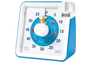 TWENTY5 SEVEN Wizualny timer z etui ochronnym, 60-minutowy minutnik, dla dzieci, autyzm, ADHD, klasa, biuro, zegar odliczający do zarządzania czasem spotkania, niebieski, wzór ryby, T0869