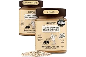 SUNFLY Natural Sunflower Seed Butter - No Added Sugar, Nut-Free, Tahini Alternative - Palm Oil & Allergen Free, High Protein Vegan Spread with Natural Sweeteners - 2 x 330g Jars