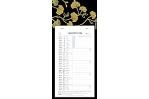 Exacompta - 33143E - Calendrier mensuel avec feuillets mensuels détachables 15,5 x 28,5 cm - Sur support plaque imprimée Ginkgo 19 x 41 cm - 2024 - Visuels assortis