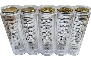 CLAIRE-FONCET Dispensador de Monedas de 5 Piezas de Euro Transparente y Graduado, Monedero Cintura, Ideal para Camarero, Camarera, Taxis, Autobúses, de Producción Europea EU
