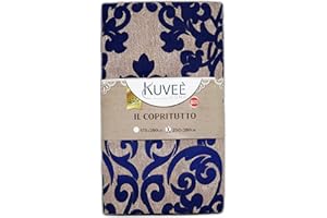 Riad Arredo Telo Arredo Copridivano Copriletto Grandfoulard Fantasia Damascato - Lenzuolo Copritutto Multiuso Salvadivano Elegante (Blu, 2 Piazze - 250x280 cm)