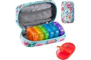 Serfeymi Pilulier Semainier Matin Et Soir Semainier Medicament Pilulier Journalier 7 Jours avec Portable Fermeture Éclair PU Étui à Pilules Voyage pour Pilules, Vitamines, Huiles De Poisson - Vert 01