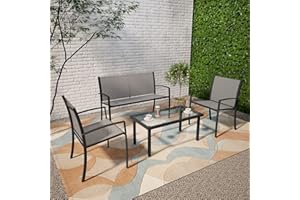 JOOLIHOME LIVING Outdoor Garden Furniture Set, Patio Conservatory 4 Piece Set Coffee Table Chair Sofa, Indoor Outdoor Dining Set for Backyard Poolside Lounge Balcony Terrace (4 Seater, Grey)