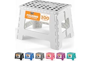 Utopia Home Taburete Plegable 9 Pulgadas, Superficie Antideslizante Taburete Plegable para Niños y Adultos, con Asa de Transporte, Capacidad de Carga 300 lbs, Paquete de 1, Blanco