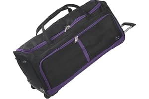Aerostar 40" XXL Extra Large Lightweight Duffle 3 Wheel Travel Bag Holdall Suitcase Check-in Luggage All Terrain (194L, Purple on Black)
