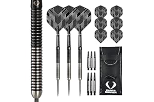 Darts Corner D0789 BlackFin | Set di freccette da 22 g, con fusto diritto in tungsteno al 90% e punta in acciaio inclusi 6 volanti, 6 steli, carta di pagamento e custodia, M1, nero
