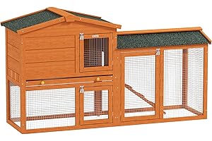 PawHut Rabbit Hutch Outdoor, 2 Tier Guinea Pig Hutch with Run, Ramp, Slide-out Tray, Asphalt Roof, 150 x 45 x 85cm